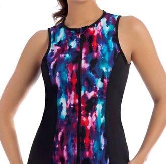 Miraclesuit Shimmer Bay Active Sleeveless Full Zip Rash Guard In Mir Black Purple