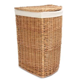 Red Hamper Cotton Lined Light Steamed Corner Laundry Basket in White