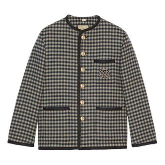 Gucci Wool Gingham Jacket With Interlocking G Beige Blue 770950-ZAO92-9276