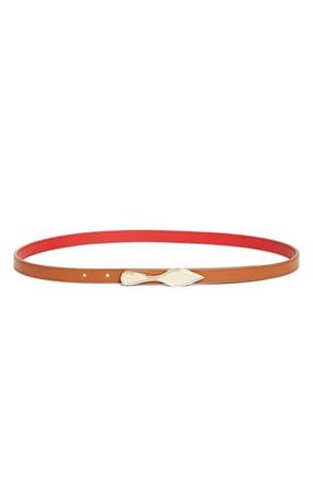 Christian Louboutin Bettina Reversible Leather Skinny Belt in Cuoio/Loubi/Gold at Nordstrom, Size 65