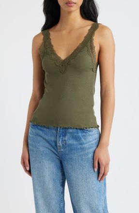 Madewell V-Neck Lace Cotton Blend Tank in Faded Ivy at Nordstrom, Size Xx-Large
