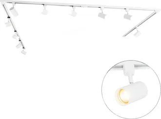 QAZQA Moderno Sistema De Riel Moderno Monof&aacute;sico Con 10 Focos Blancos - Jeana Acero Alargada Adecuado Para Led Max. 10 X 50 Watt - Qazqa