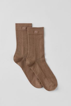 Alo | Cashmere Mesh Socks in Java Brown, Size: Medium
