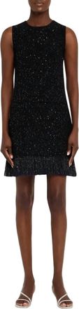 Oscar De La Renta Tweed Textured Dress With Fringe Hem In Black