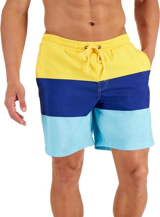 Club Room Mens Striped Colorblock Swim Trunks