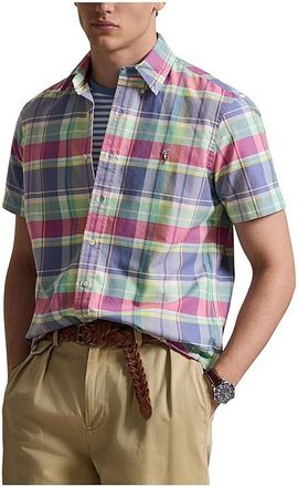 Polo Ralph Lauren Classic Fit Plaid Oxford Shirt Mens Clothing Jewel Blue/Raspberry/Multi : LG, Cotton