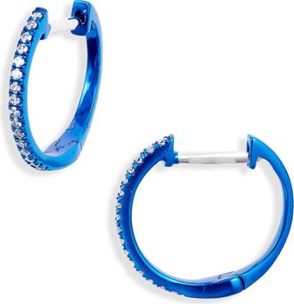 Meira T Blue Rhodium Diamond Hoop Earrings at Nordstrom