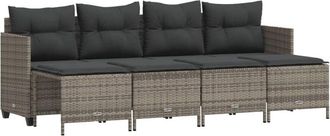 vidaXL Juego De Sof&aacute;s Jard&iacute;n Con Cojines 5 Pzas Rat&aacute;n Sint&eacute;tico Gris Vidaxl