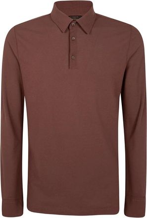 Zanone Ice Cotton Poloshirt met Lange Mouwen - Heren - Polos - Bruin - L - Katoen - Tops