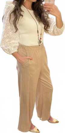 Skies Are Blue Clothing Eyelet Ruffle Knit 3/4 Sleeve Top In Beige