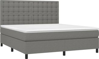 vidaXL Cama Box Spring Colch&oacute;n Y Luces Led Tela Gris Oscuro 160x200 Cm Vidaxl