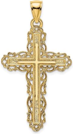 Diamond2Deal 14k Yellow Gold Cross with Lace Trim Charm Pendant