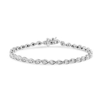 House of Brilliance Silver 1/10 Cttw Round-Cut Diamond Pear Link 7.25 Bracelet in White at Nordstrom