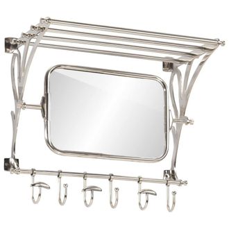 Berkfield Home Luggage Rack with Coat Hangers & Mirror Wall Mounted Aluminium in Silver