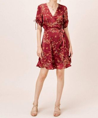 Lovestitch Botanica Floral Wrap Satin Dress In Red