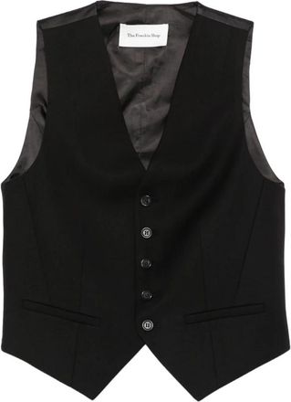 Frankie Shop Front Button V-neck Vest - Dames - Gillet - Zwart - S - Leer - Kostuums