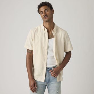 Levi's Short Sleeve Authentic Button Down Shirt - Mens - 2XL - Cream / Oatmeal