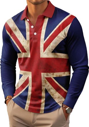 Generic Mens Union Jack Polo Shirt Great Britain Bunting Flags Print Sleeve Collared Button Down Golf Shirts (UK, Alpha, XXL, Regular, Regular, 4)