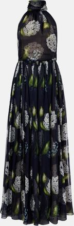 Oscar De La Renta Abito lungo in chiffon di seta di Porcelain Flower