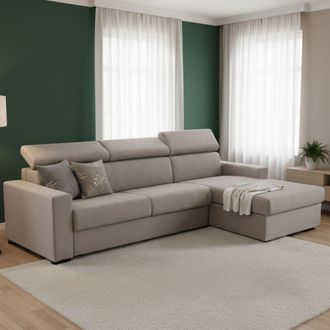 Dmora Sofa Cama Daart, Sof&aacute; De Esquina, 100% Made In Italy, Sof&aacute; Con Apertura Giratoria, Con Pen&iacute;nsula De Contenedores A La Derecha, Con Reposabrazos Est&aacute;nd