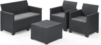 Keter Emma 4 Seater Lounge Set with Storage Table - Grey