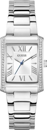 Guess Bonnie Pav&eacute; Crystal Bezel Silvertone Bracelet Tank Watch, 27mm at Nordstrom