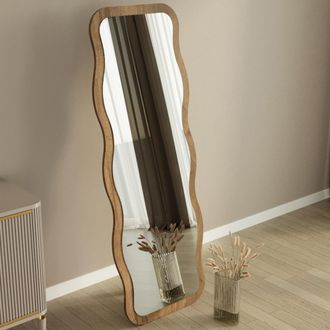Dmora Espejo Bissone, Forma Rectangular, De Pie, Estructura Transparente, 50x160h Cm Roble Oscuro Marr&oacute;n