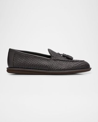 Giorgio Armani Men & apos;s Woven Leather Tassel Loafers