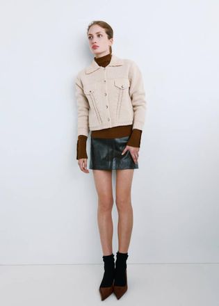 Mango Giacca maglia collo camicia sabbia - Donna - XXL - MANGO