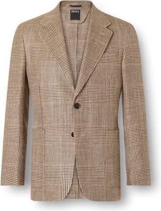 Ermenegildo Zegna Prince of Wales Plaid Silk, Linen & Wool Sport Coat in Beige And Dark Brown at Nordstrom, Size 42 Us