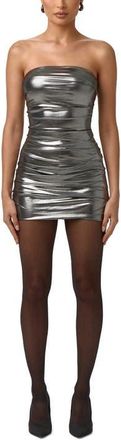 Naked Wardrobe Mirror Metallic Strapless Body-Con Minidress in Gunmetal at Nordstrom, Size X-Small
