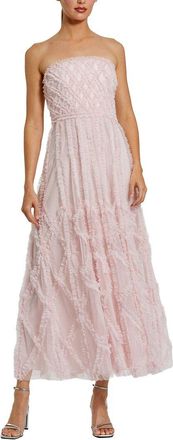 Mac Duggal Mesh Micro Ruffle Strapless A Line Ankle Dress