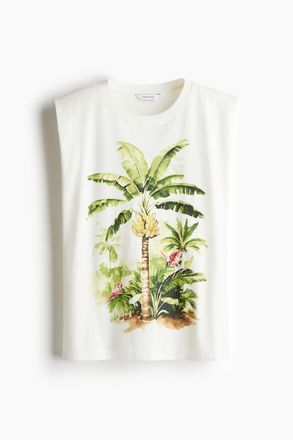 H&M Top mit Printmotiv - Weiss/Palmen