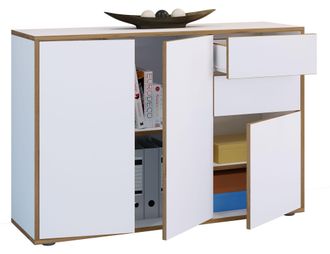 VCM Caja De Cajones De Madera Sideboard Con Puertas Giratorias Y Cajones Muebles De Oficina Dimensiones Aprox. Al. 74 X An. 110 X T. 32cm - Salia (blanco)