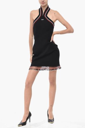 Off-white Minidress CROSSCOLLAR in Maglia con Scollo Americano Off-White