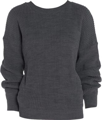 Janisramone Oversized New Ladies Womens Chunky Baggy Jumper Knitted Sweater Thick Top S-3XL 8-26 Charcoal