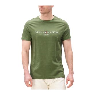 Tommy Hilfiger Tops, Heren, Groen, L, Katoen, Logo Embroidery Slim T-Shirt