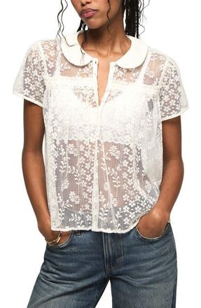 Lucky Brand Peter Pan Lace Shirt in Whisper White at Nordstrom, Size Medium