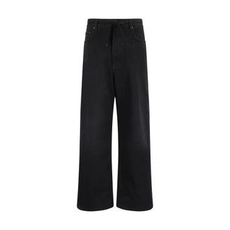 Balenciaga Wide Jeans, male, Black, 2XS, Denim Baggy Trousers with Signature Patch