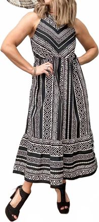 Tribal Print Halter Dress In Black