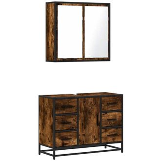 vidaXL Vidaxl - Set De Muebles Ba&ntilde;o 2 Pzas Madera Contrachapada Roble Ahumado