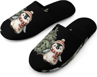 Generic Penguins Christmas Tree Mens House Slippers Slip Indoor Slipper On Shoes Warm Outdoor