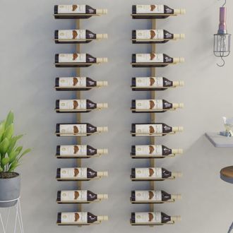 vidaXL Vidaxl - Botellero De Pared Para 10 Botellas 2 Unidades Metal Dorado