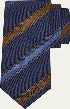 Ferragamo Mens Multi-Stripe Logo Silk Tie