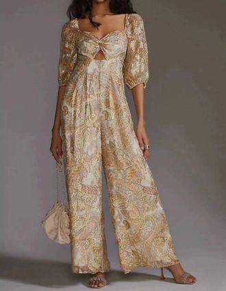 Ranna Gill Womens Jumpsuit Cut Out Paisley In Tan, Gold