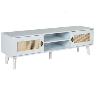 Beliani Beliani - Mueble Tv Blanco Crema Beige 140 X 39 Cm Mdf 2 Estantes Frentes De Rat&aacute;n Parton