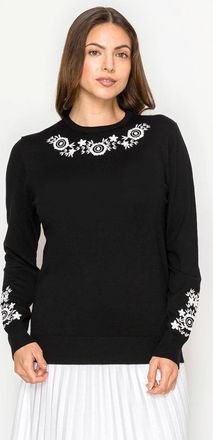 YAL New York Black Knit Sweater with Floral Detail