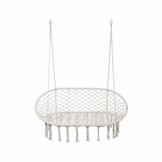 Mobili Rebecca Hamaca mecedora de policot&oacute;n y acero blanco crema, 150x130x70 cm