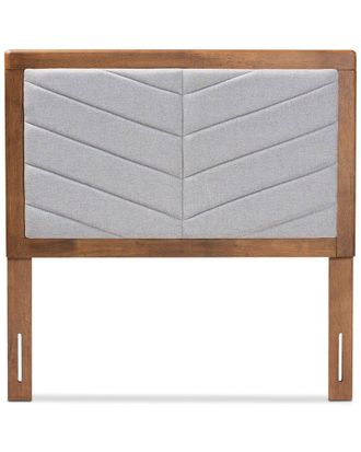 Design Studios Iden Modern & Contemporary Light Grey Fabric Upholstered & Walnut Brown Finished Wood Twin Size Headboard