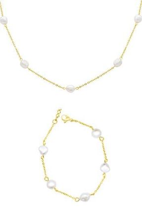 Adornia Freshwater Pearl Station Necklace & Bracelet Set in White/Gold at Nordstrom Rack